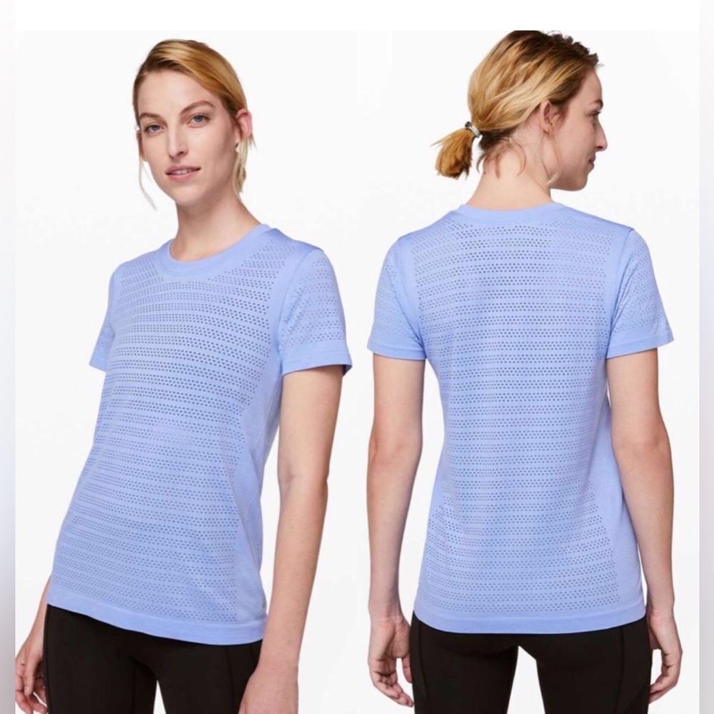🌼LULULEM🍋N Breeze By *Squad Hydrangea Blue Short Sleeve Tee Shirt Top Size 10